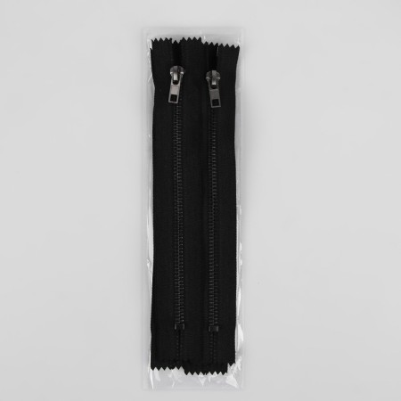 Metal zipper, No. 5, non -proceeding, castle machine, 18 cm, black/black nickel color-2