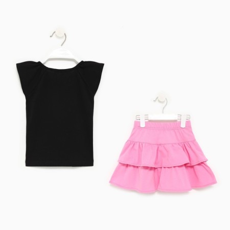 A set for a girl (T -shirt/skirt) Black/pink color, height 116cm-2