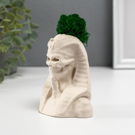 Concrete Kashpo "Pharaoh Skeleton" with moss 10x8.5 cm white (moss green stabilized)-2