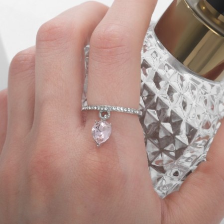 Ring "keychain" droplet, pink color in silver, size 17-2