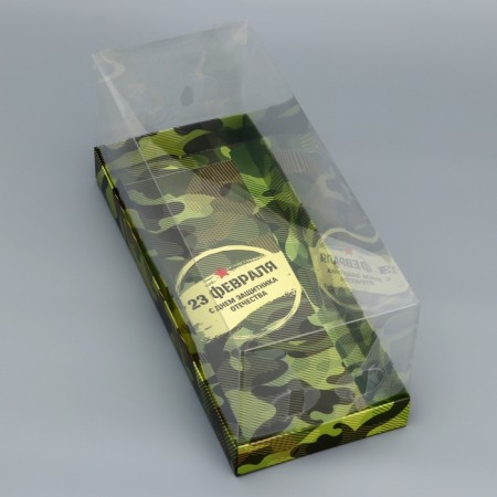 Box with a transparent lid for roll, "February 23", 30 x 12 x 12 cm. Confectionery packaging-1