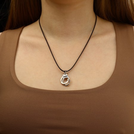 Piece on the cord "handcuffs", color black silver on a black lace, 42 cm-3