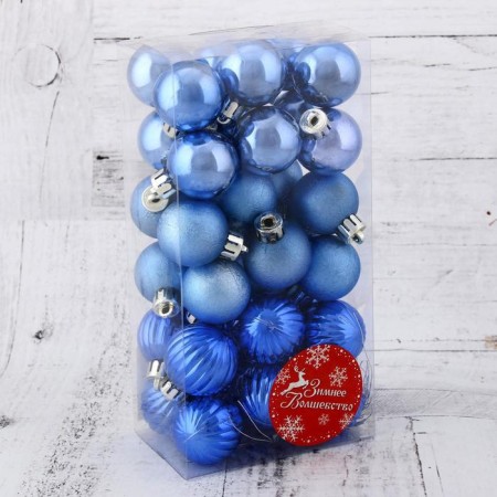 Christmas tree toys, New Year's balls, plastic, D-3 cm set, 36 pcs "Laguna Assorted" Blue-1