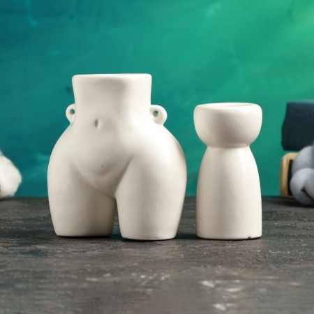 Set of candlesticks "Marta and Lund" White gloss, 2pcs/4x8cm/10x8cm-2
