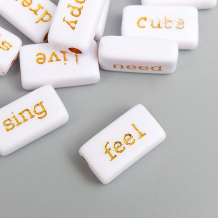 Beads for creativity plastic "Golden inscriptions" White set 20 grams-2