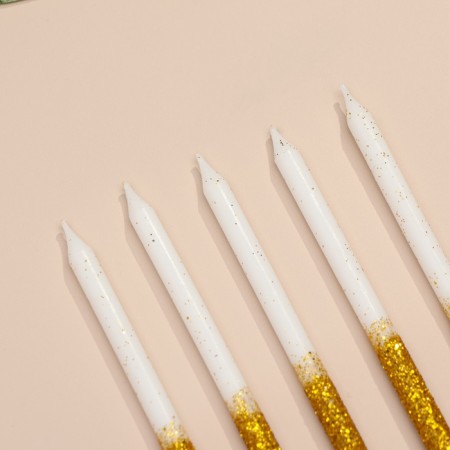 Candles for the cake "Shiny radiance", 6 pcs, white with gold-2