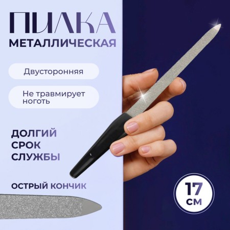 Metal file for nails, 17 cm, in a case, silver/black color