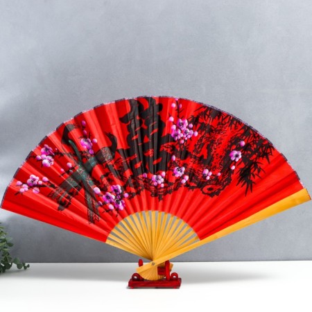 Fan bamboo, textile h = 50 cm "sakura with birds" red