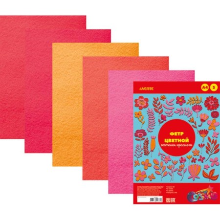 Fetr Color Soft A4 DEVENTE. "Shades of red" 5 colors, 5 sheets, thickness 2 mm