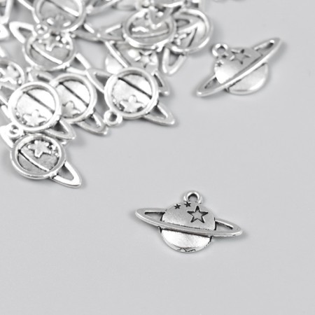 Decor for creativity Metal "Saturn with stars" set of 20 pcs silver 2.1x1.3 cm