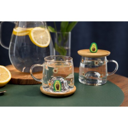 Glass mug with a wooden lid "Avocado", 350 ml, Mix drawing-7