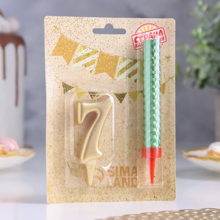 Candle for cake the number "7", "Oval + fountain" Golden-1