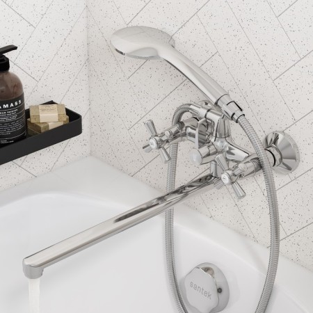 Santek bath mixer "Rox", long spout, with accessories, chrome-1