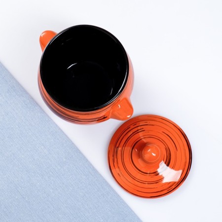 Ceramic pot for baking No. 6, 0.65l / 12x12cm, orange strip-2