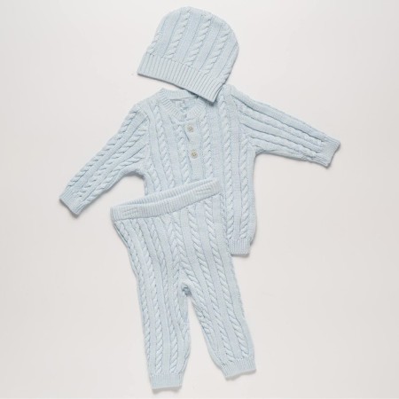 Knitted set (jumper, trousers, hat), blue color, height 74 cm-4
