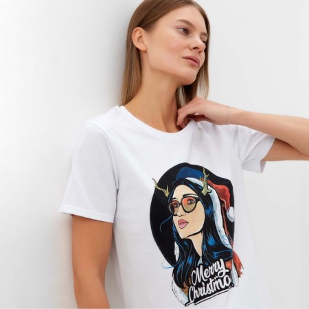 Women's New Year's T -shirt Merry Christmas, white color, size 44-4
