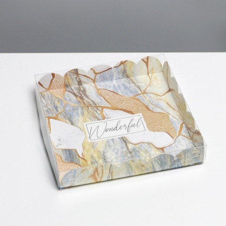 Cookie box, confectionery packaging with PVC lid, “stone”, 18 x 18 x 3 cm