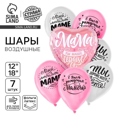 A set of balloons "Happy birthday, mother", holography, 7 pcs.