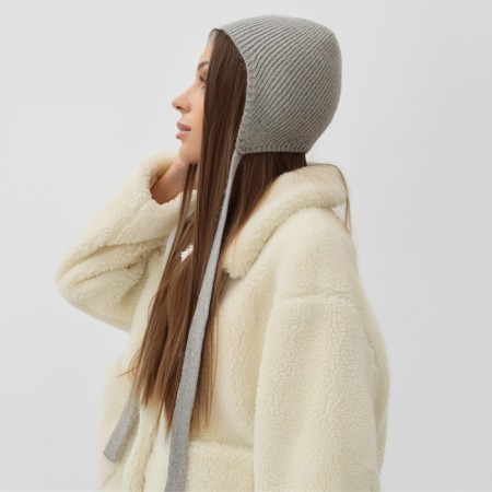 Women's cap with a rabbit hair, p. 56 cm gray-2