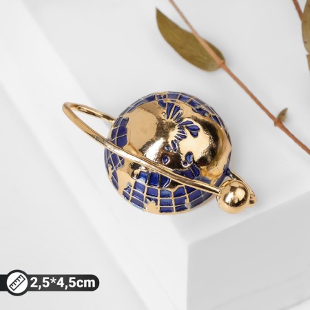 Brooch "Planet Earth", blue color in gold