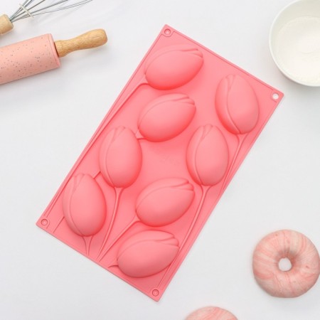 Baking uniform "Tulips", silicone, 8 cells, 30 × 17.5 × 3 cm, color mix-1