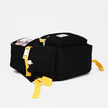 School backpack from textiles on lightning, 6 pockets, black color-4