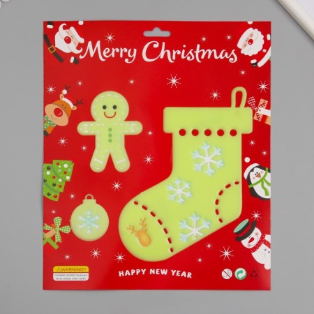 Stick phosphorus plastic "Christmas sock and gingerbread" set 3 pcs 28.5x23.5 cm