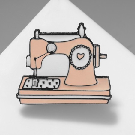 The icon "sewing machine" with the heart, white-pink color in ferrous metal-1