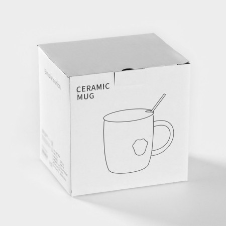 Ceramic mug with a lid and a spoon "Kitty", 350 ml, white color-7