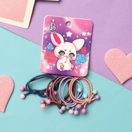 Hair gum "Comics" (set of 5 pcs) Bunny, 3 cm, mix