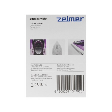 Iron Zelmer Zir1515 Violet, 2400 W, ceramic sole, 30 g/min, 240 ml, purple-9