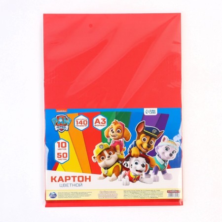 Cardboard tinted, A3, 50 sheets, 18 colors, moped, bilateral, in a package, 140 g/m², puppy patrol-5