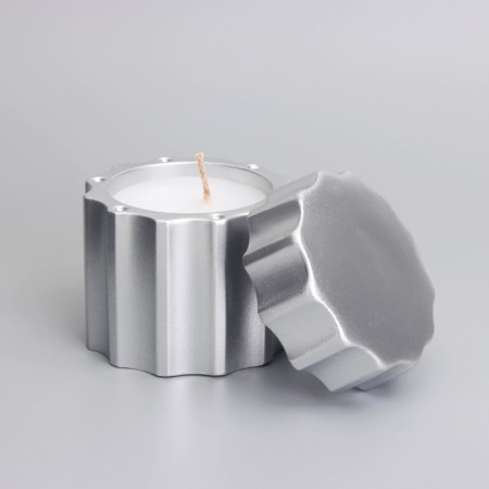 A candle in a candlelight made of gypsum with a lid with wide faces, 7.5x8.5 cm, silver-1