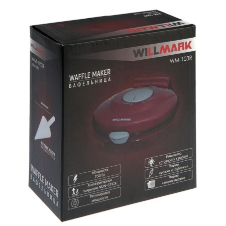 Willmark WM-103R, 750 watts, thin waffles, anti-stick coating, burgundy-8