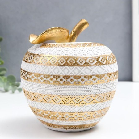 Polystone souvenir "White apple with gold geometric patterns" 13.5x13x13 cm-2