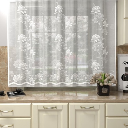 Tulle to the kitchen with curtain tape, 160x260 cm, white color, 100% polyester