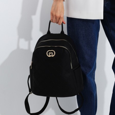 Women's backpack made of artificial leather with a zipper Star Bag, 5 outer pockets, black color-6