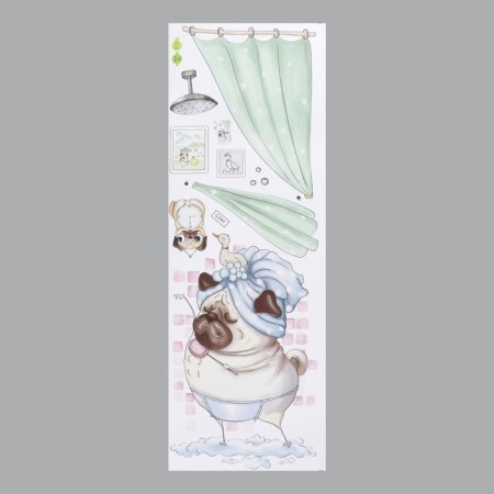 Sticker plastic interior color "pugs in the shower" 30x90 cm-1