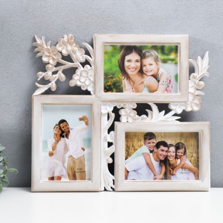 Photo frame Plastic in 3 photos 10x15 cm "Blooming cherry" golden-white 33x29 cm