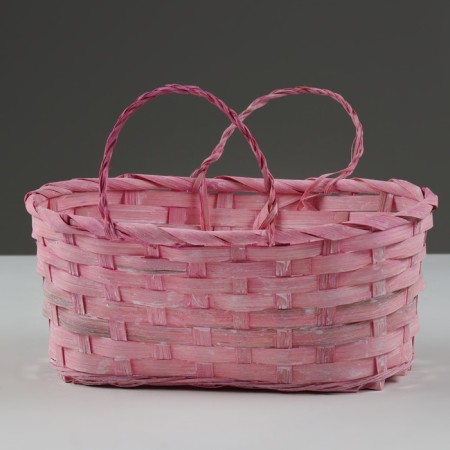 Wicker basket, d23 x 17 x 10/36 cm, pink, bamboo