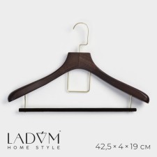 Плечики - вешалка LaDо́m Brown Gold, для костюмов, широкие плечики, перекладина вельвет, дерево бук, 42,5×4×19 см