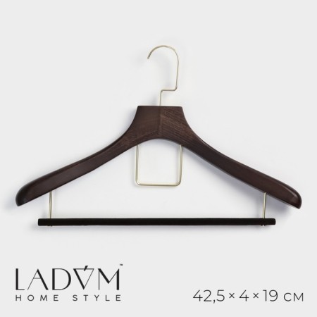 Shoulders - LadoM Brown Gold hanger for costumes, velvet crossbar, beech tree, 42.5 × 4 × 19 cm