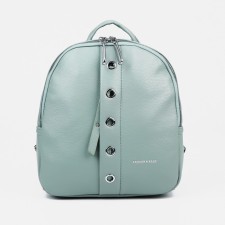 A backpack with a zipper, 4 outer pockets, green color