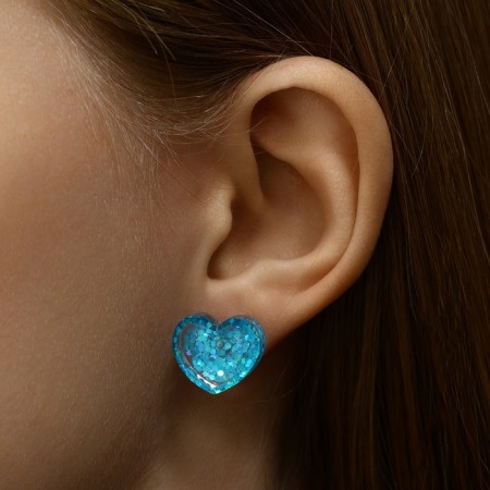 Earrings plastic "Caramel" heart confetti, blue color-5