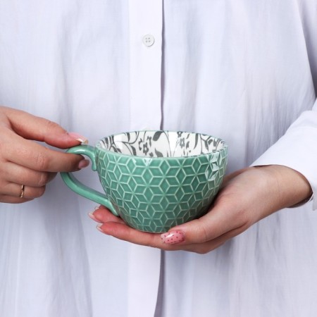 Ceramic "Leaves" mug, 290 ml, green color-6