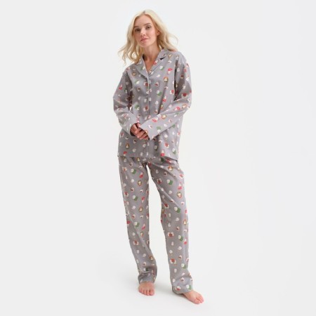 Pajama New Year's Women's kaftan bunny, gray color, size 40-42