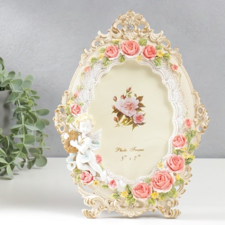 Photo frame Polystone 13x18 cm "Angel in the pink garden" oval, on legs 26x20 cm