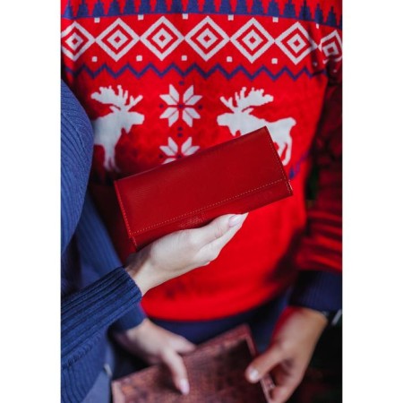 Women's wallet on the button, red color-4