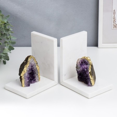 Book holders marble, quartz "Amethyst block" set 2 pcs 15x10x13 cm