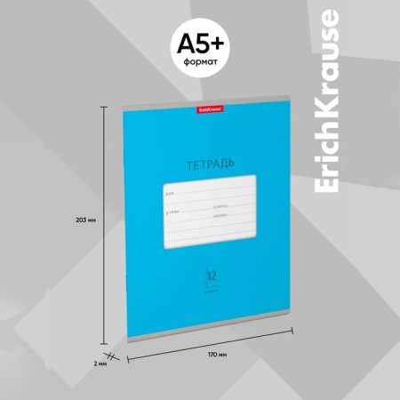 Notebook 12 sheets in the Erichkrause Bright Classe Classic, Cover Cardboard, Blue, Blue, Offset Block-11